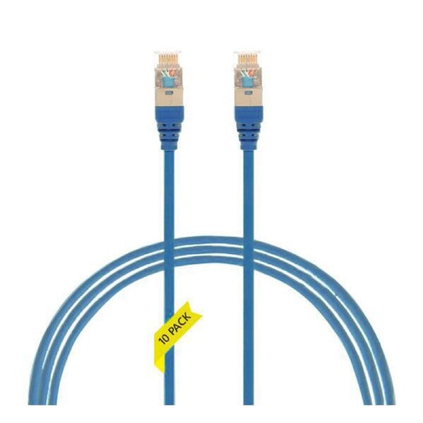 Pack Of 10 Cat 6A Rj45 Sftp Thin Lszh 30 Awg Network Cable Blue
