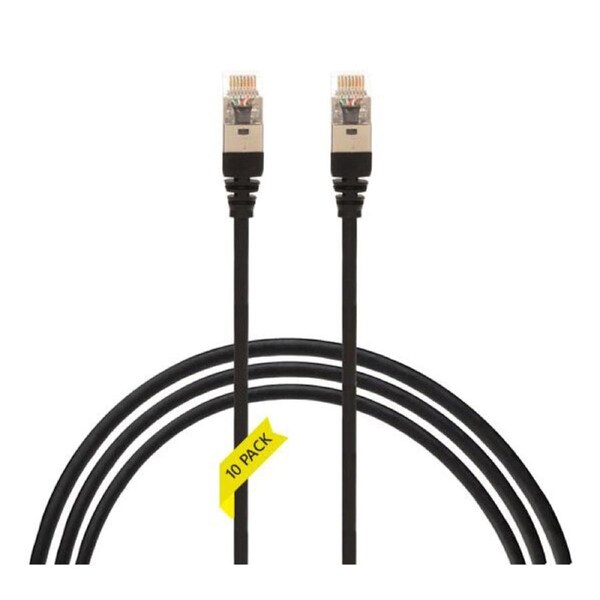 Pack Of 10 Cat 6A Rj45 S/Ftp Thin Lszh 30 Awg Network Cable Black