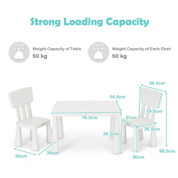Babyjoy Kid's Tables & 2 Chairs Set Study Play Desk Children Furniture Set for Reading Writing Snack Time White