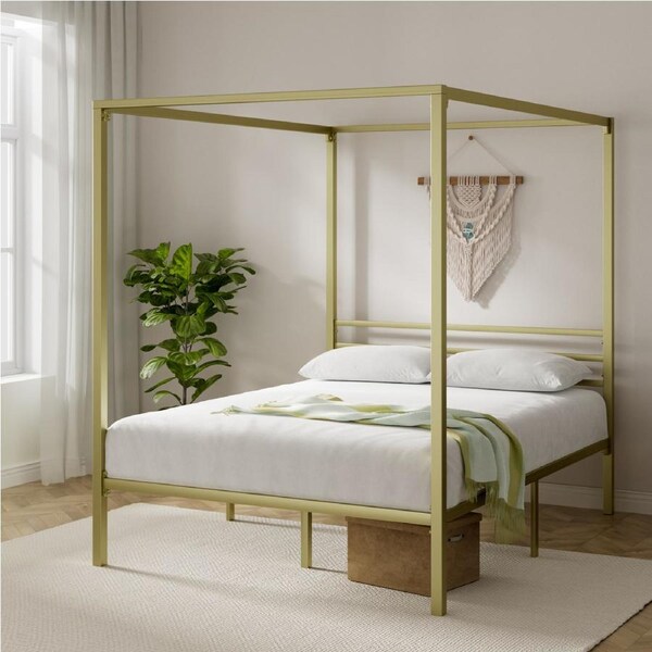 Zinus Canopy Queen Double Bed Frame Metal Platform - Gold Double