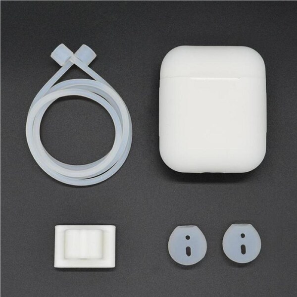 For AirPods 2nd Gen Case, 3in1 Silicone Protective Cover, Ear Clips & Anti-Lost Neck Rope, Clear