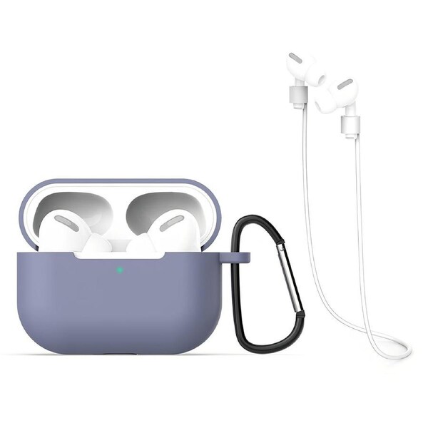 For AirPods Pro 1st Gen, 3in1 Silicone Protective Case, Snap Hook & Anti-Lost Neck Strap, Grey
