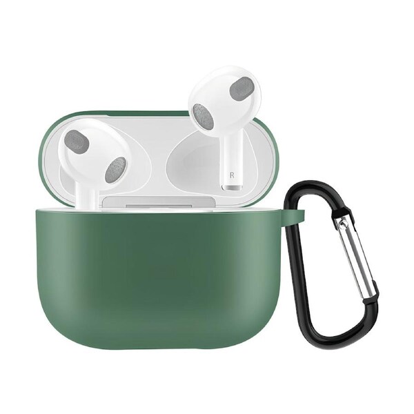 Solid Color Silicone Earphone Protective Case for AirPods 3rd Gen, with Hook, Pine Needle Green