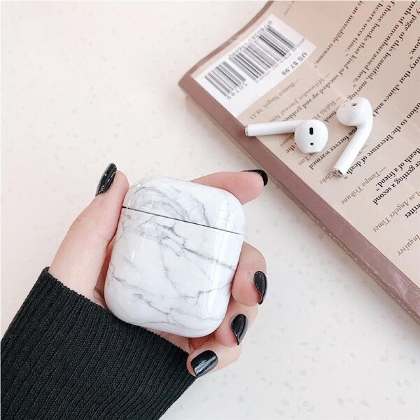 For AirPods 1st Gen Case, Marble Pattern Protective Cover, White