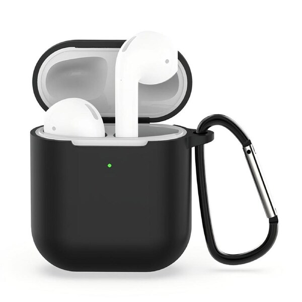 For AirPods 1st Gen Case, Silicone Protective Cover, Snap Hook, Black