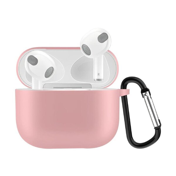 Solid Color Silicone Earphone Protective Case for AirPods 3rd Gen, with Hook, Pink