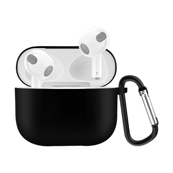 Solid Color Silicone Earphone Protective Case for AirPods 3rd Gen, with Hook, Black