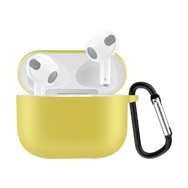 Solid Color Silicone Earphone Protective Case for AirPods 3rd Gen, with Hook, Yellow