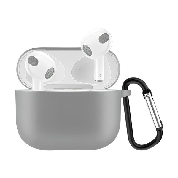 Solid Color Silicone Earphone Protective Case for AirPods 3rd Gen, with Hook, Light Gray