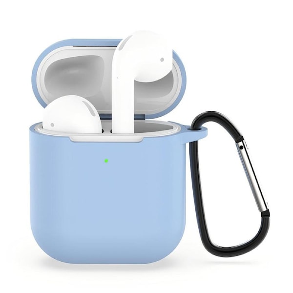 For AirPods 1st Gen Case, Silicone Protective Cover, Snap Hook, Sky Blue