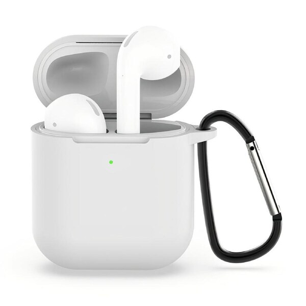 For AirPods 1st Gen Case, Silicone Protective Cover, Snap Hook, White