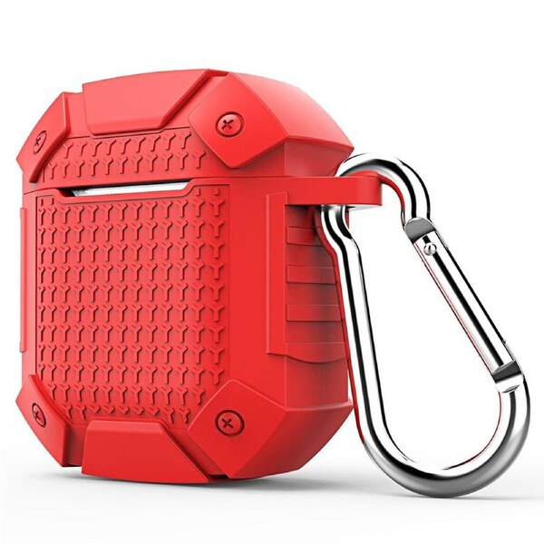 For AirPods 1st Gen Case, Armor Silicone Protective Cover, Snap Hook, Red