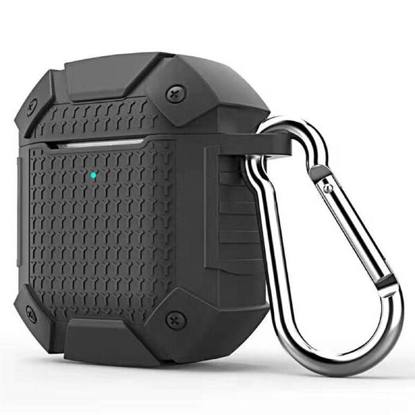 For AirPods 1st Gen Case, Armor Silicone Protective Cover, Carabiner, Black