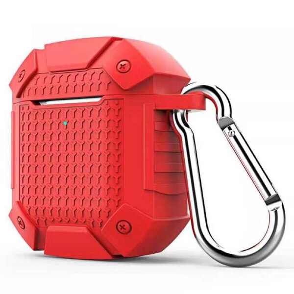 For AirPods 1st Gen Case, Armor Silicone Protective Cover, Carabiner, Red