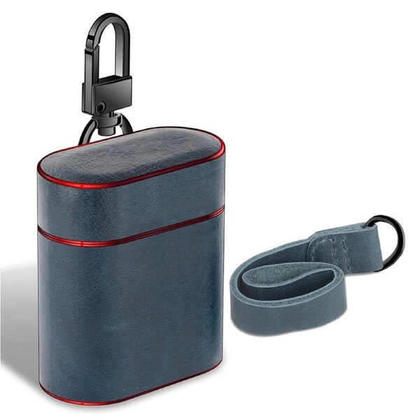 For AirPods 1st Gen Case, Genuine Leather Protective Cover, Strap, Dark Blue
