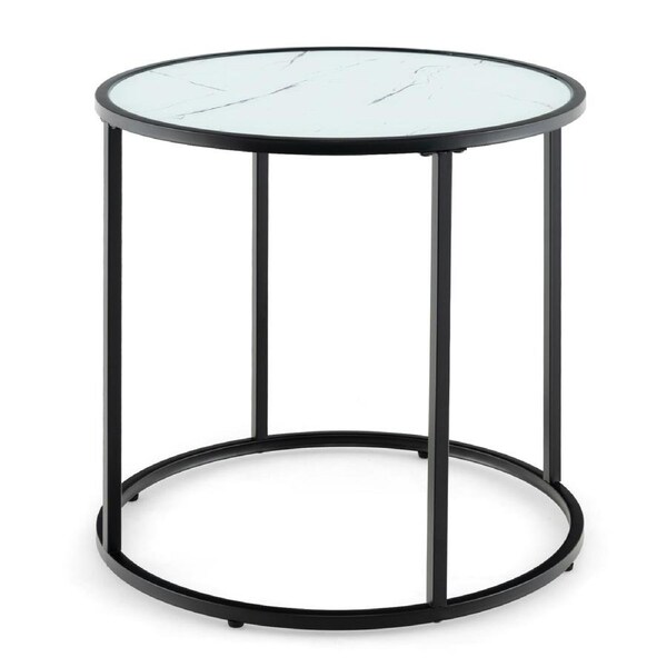Costway 50cm Faux Marble Glass Top Side Table Coffee End Table Side Table White