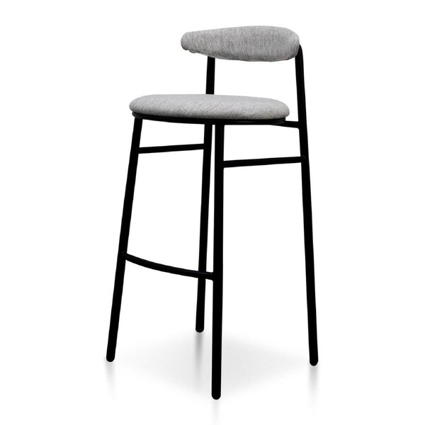 Set of 2 -Oneal 65cm Fabric Bar Stool - Silver Grey and Black Legs