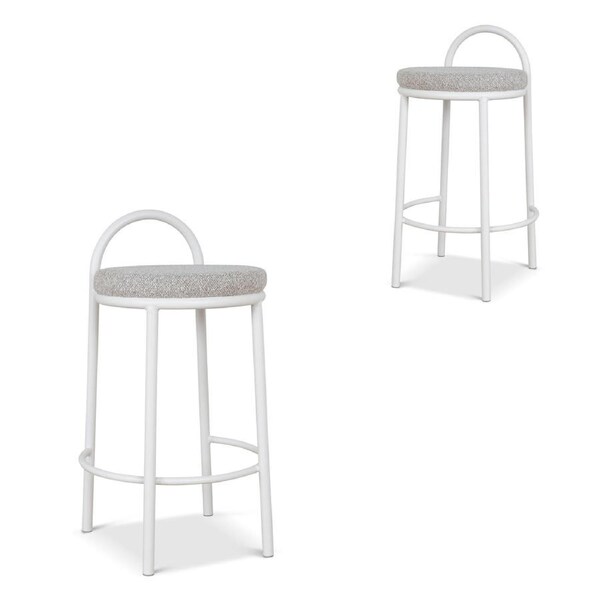 Set of 2 - Mclean 63cm White Frame Bar Stool - Clay Grey