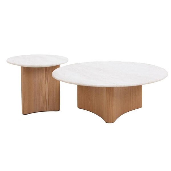 Zafar Nested Travertine Coffee Table - Natural
