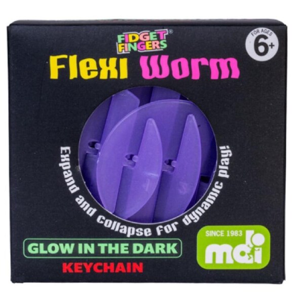 Fidget Fingers Flexi Worm Glow-in-the-Dark Fidget Toy Keychain (Designs may vary)