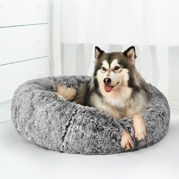 Pawz Pet Dog Calming Bed Cat Warm Soft Plush Round Washable Removable Cover 1.2m Charcoal