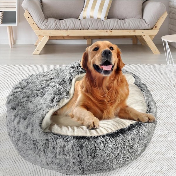Pawz Pet Dog Calming Bed Warm Soft Plush Sleeping Removable Cover Washable Large 100cm x 100 x 27cm