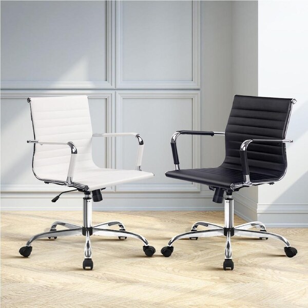 1 Artiss Conference Office Chair Leather Computer Chairs White
