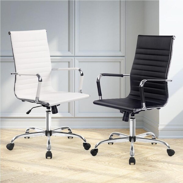 1 Artiss Conference Office Chair Leather Black White White