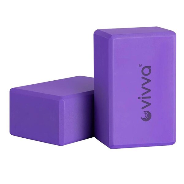 Vivva Yoga Block Brick High Density EVA Foaming Home Exercise Practice Fitness 2pcs Set Purple