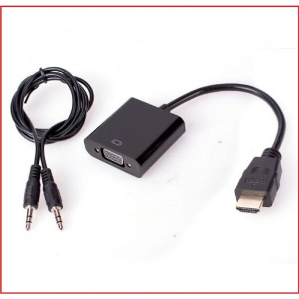 Connect Cable Male HDMI to Female VGA Adapter w/ 3.5mm Audio Cable Connector BLK