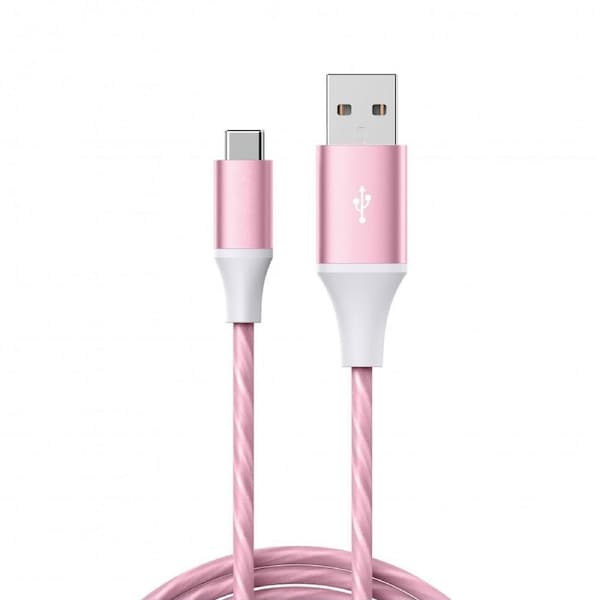 Laser LED USB-A to USB-C Charging Cable Cord 1m For Apple iPhone/Samsung Pink