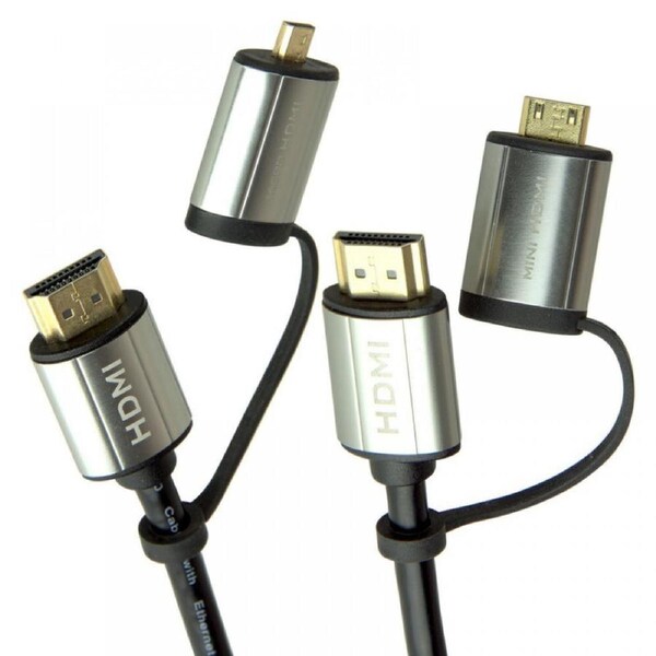 Connect Cable 1.8m HDMI 2.0 Premium 4K Cable w/ Mini & MicroHDMI Adapter Silver