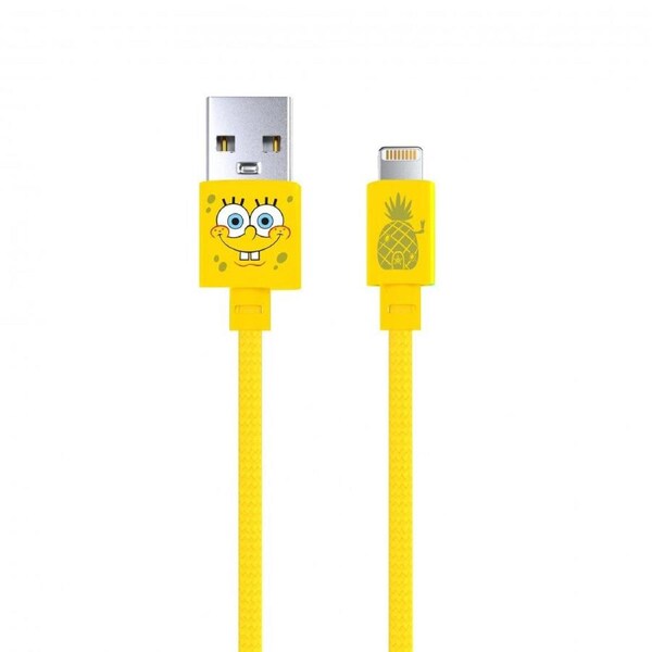 Spongebob SquarePants USB-A to 8-Pin 1m Cable Charging Cord For iPhone 14 Yellow