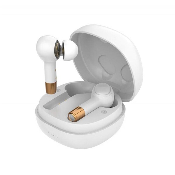 Laser TWS Wireless Bluetooth HiFi Dual Dynamic Earbuds w/ Charging Case White
