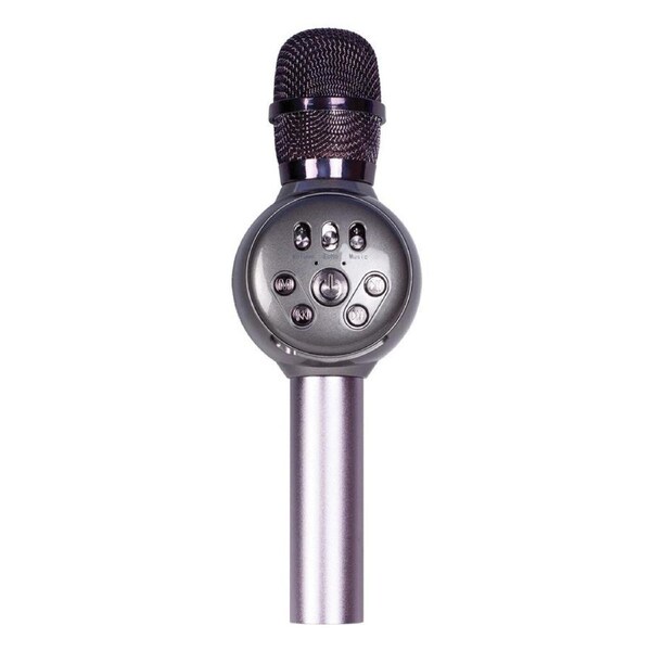 Laser Wireless Bluetooth Rechargeable LED Karaoke Microphone/Speaker Silver