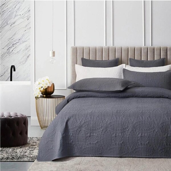 Gioia Casa Lisbon Coverlet Set Charcoal Queen