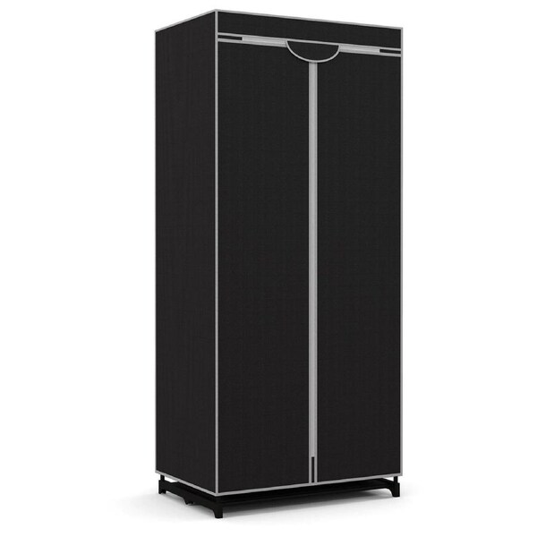 Costway Wardrobe Organizer Folding Fabric Cabinet Cover Clothes Rack w/Storage Shelves & Zippered Black