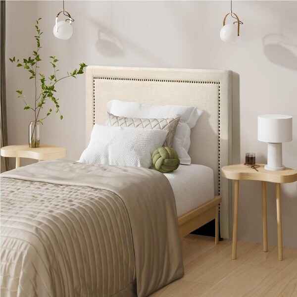 Oikiture King Single Bed Headboard Bedhead Bedroom Furniture - Beige