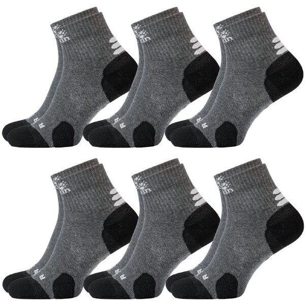6x Jack Wolfskin Socks Travel Organic Cotton Mid Cut Hiking Trekking Ankle Dark Grey / 35-37