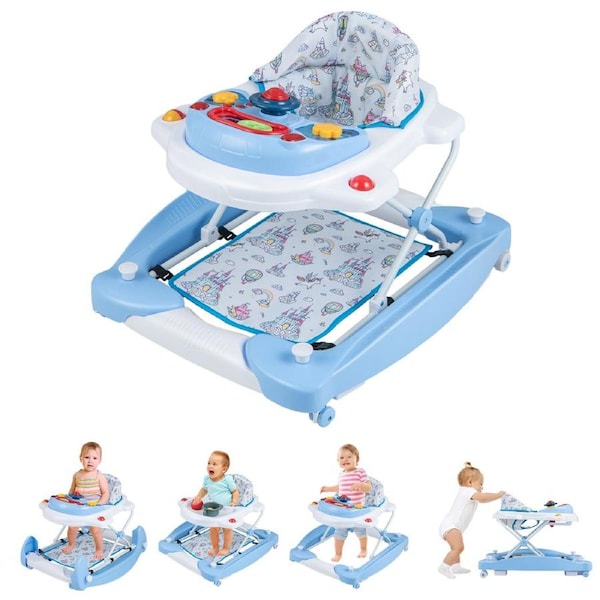 Babyjoy 6-in-1 Baby Walkers Foldable Infant Rocking Jumping Activity Center Height Adjustable w/Music Blue