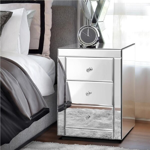 ALFORDSON Mirrored Bedside Table Cabinet Nightstand Side End Table Drawers FREYA Model Freya - 3 Drawers(Silver)