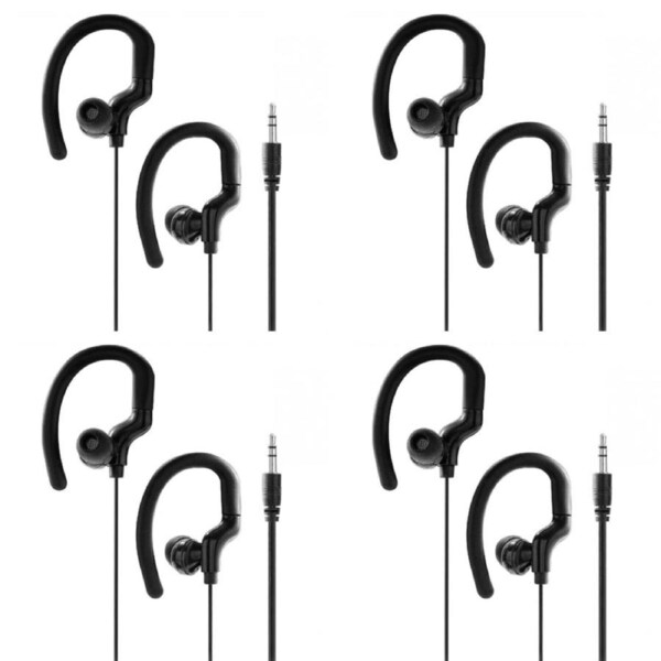 4x Laser Wired Sports 3.5mm In-Ear AUX Ear-Hook Earphones 1.2m w/Silicone Tip BK