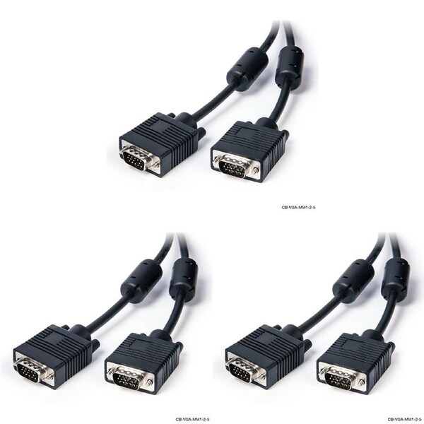 3x Connect Cable Male VGA/SVGA Shielded Cable 2m Connector Cord For Monitor BLK