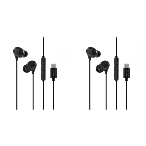 2x Laser Wired USB-C In-Ear Earphones w/ In-Line Controls 1.2m For iPhone 15 BLK