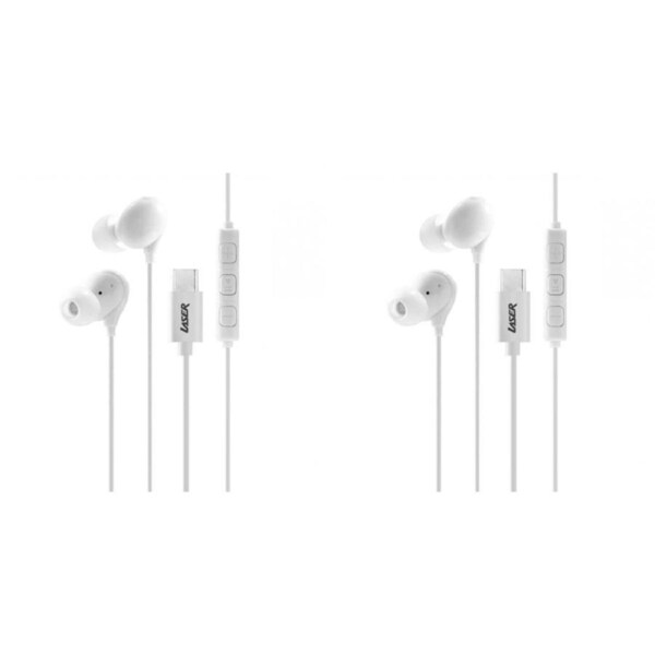 2x Laser Wired USB-C In-Ear Earphones w/ In-Line Controls 1.2m For iPhone 15 WHT