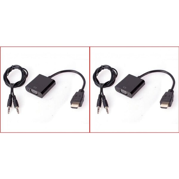 2x Connect Cable Male HDMI to Female VGA Adapter w/ 3.5mm Audio Cable Cord Black