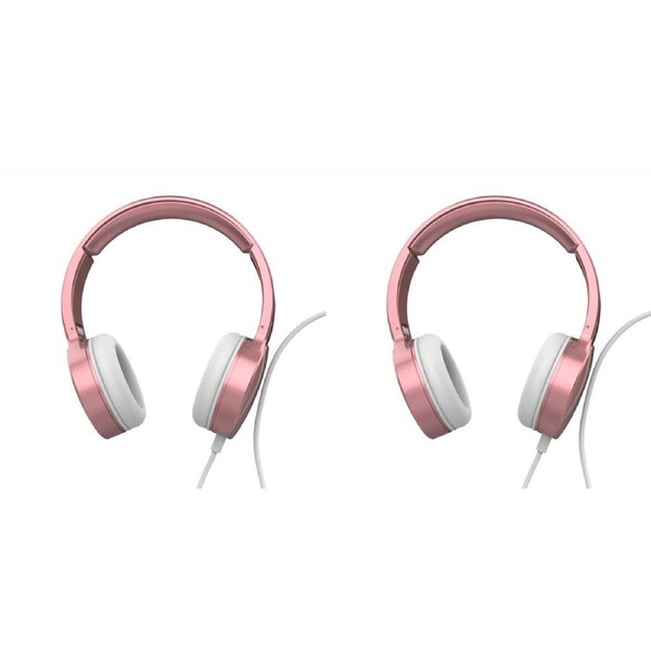 2x Laser Wired Folding 3.5mm Aux Over-Ear Headphone Headset For Phones Rose Gold