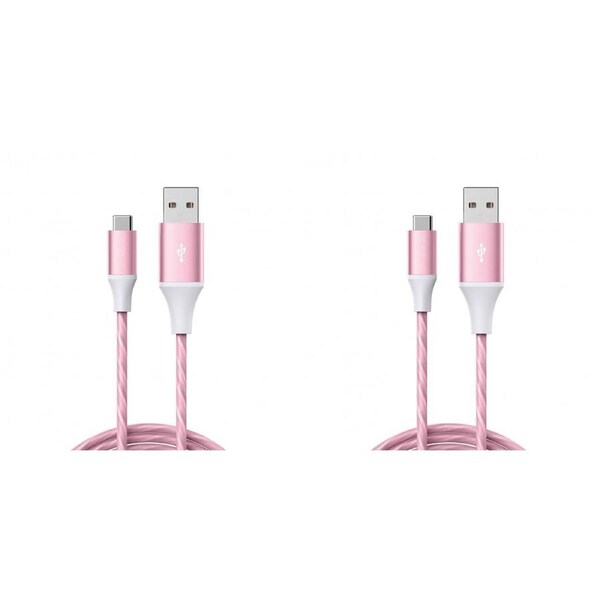 2x Laser LED USB-A to USB-C Charging Cable Cord 1m For Apple iPhone/Samsung Pink