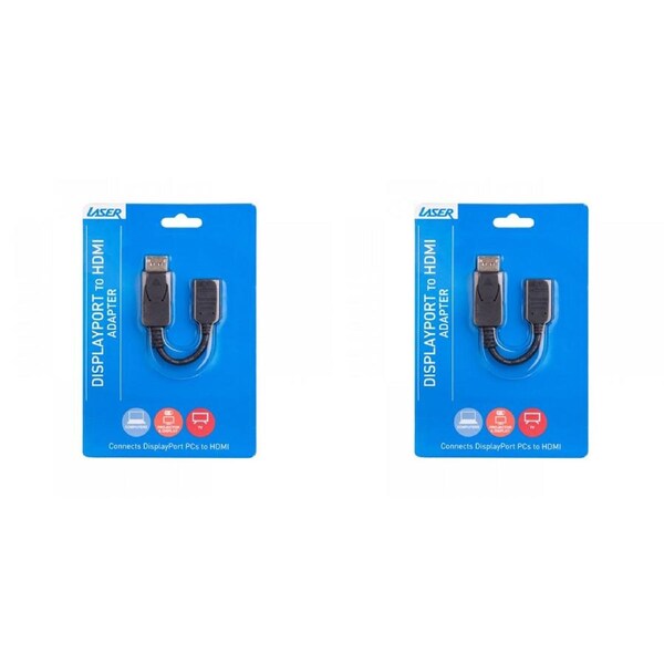 2x Connect Cable Male DisplayPort to Female HDMI Adapter Cable Video Cord Black