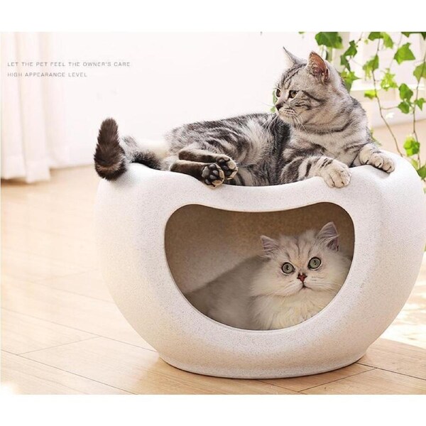 YES4PETS Cat Kitten Bed Cave Small Dog House Kennel Plastic Pet Pod Bedding Igloo White